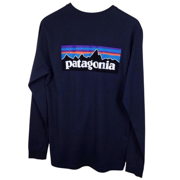 Patagonia Responsibili-Tee Long Sleeve Logo Shirt in Navy Size Medium. - Picture 1 of 7
